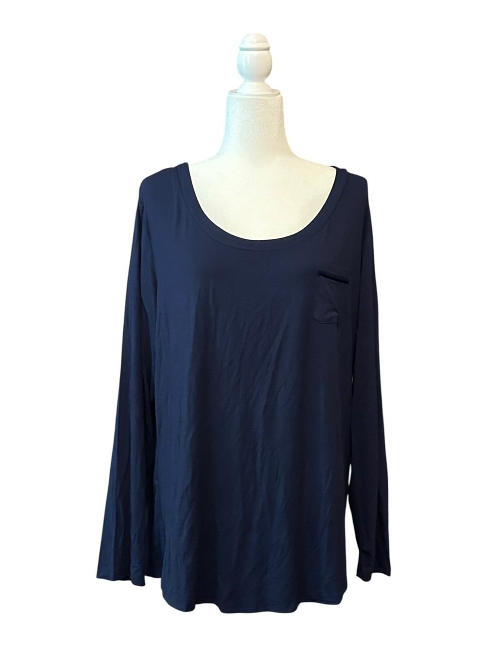 NWT SOMA COOL NIGHTS Long-Sleeve Pajama Top with Satin Trim SZ XL in Navy Blue